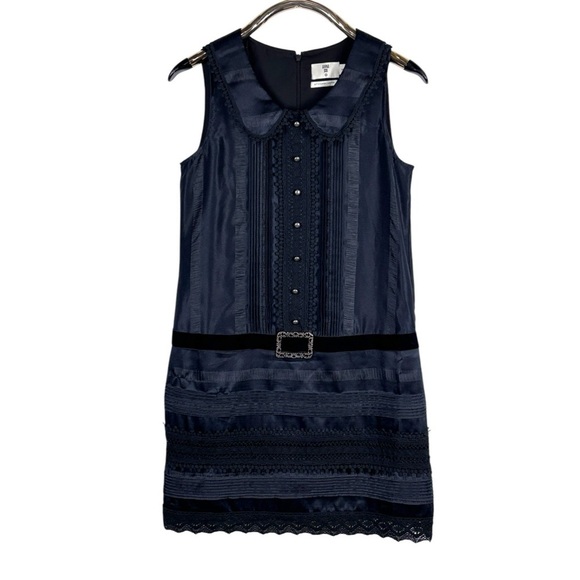 ANNA SUI x TARGET DROP WAIST INKY BLUE BLACK COQUETTE VELVET LACE SHIFT DRESS - Picture 3 of 14